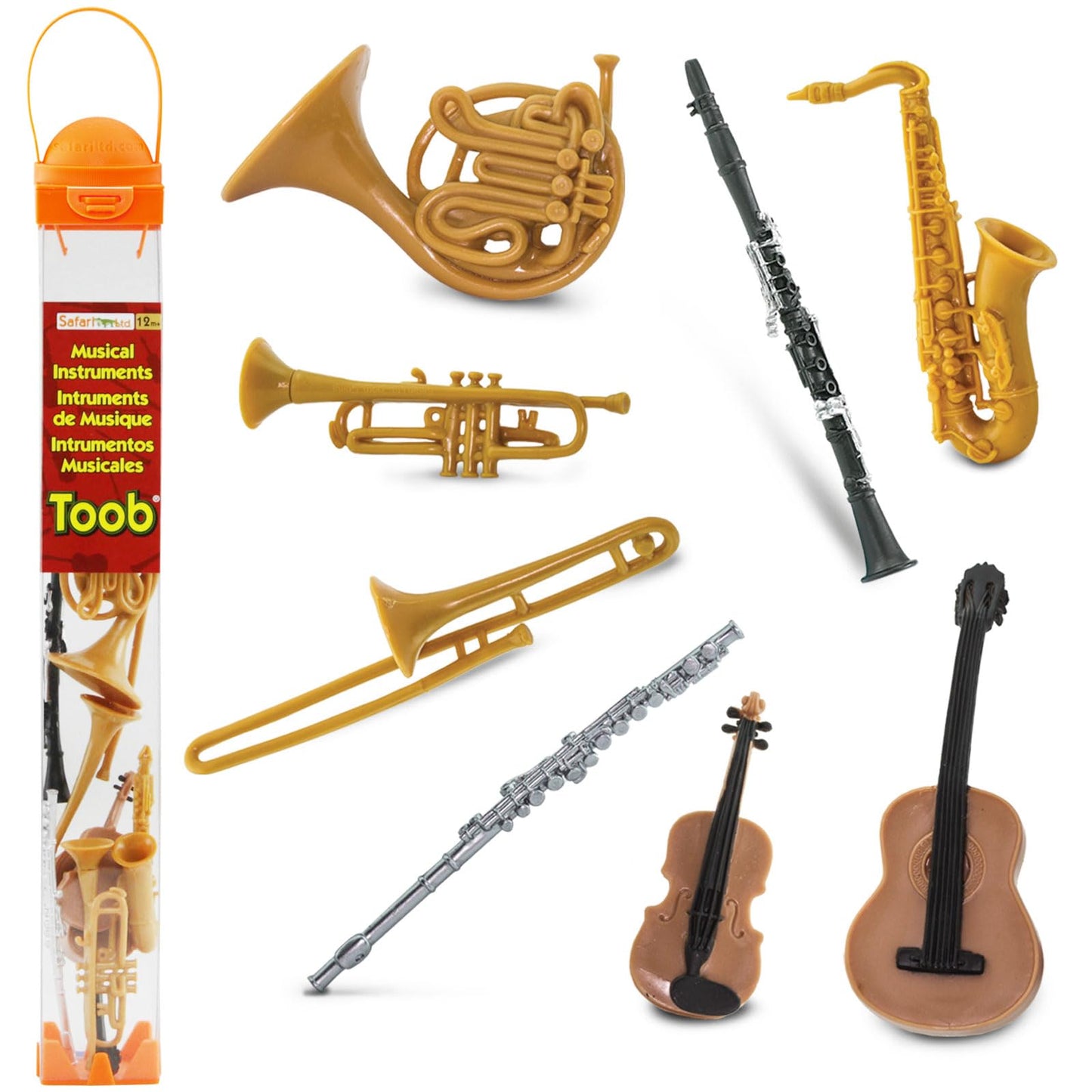 Safari Ltd Musical Instruments TOOB - Figurines: Trombone, Flute, Saxophone, Guitar, Violin, Horn, Trumpet, Clarinet - Educational Toys for Boys