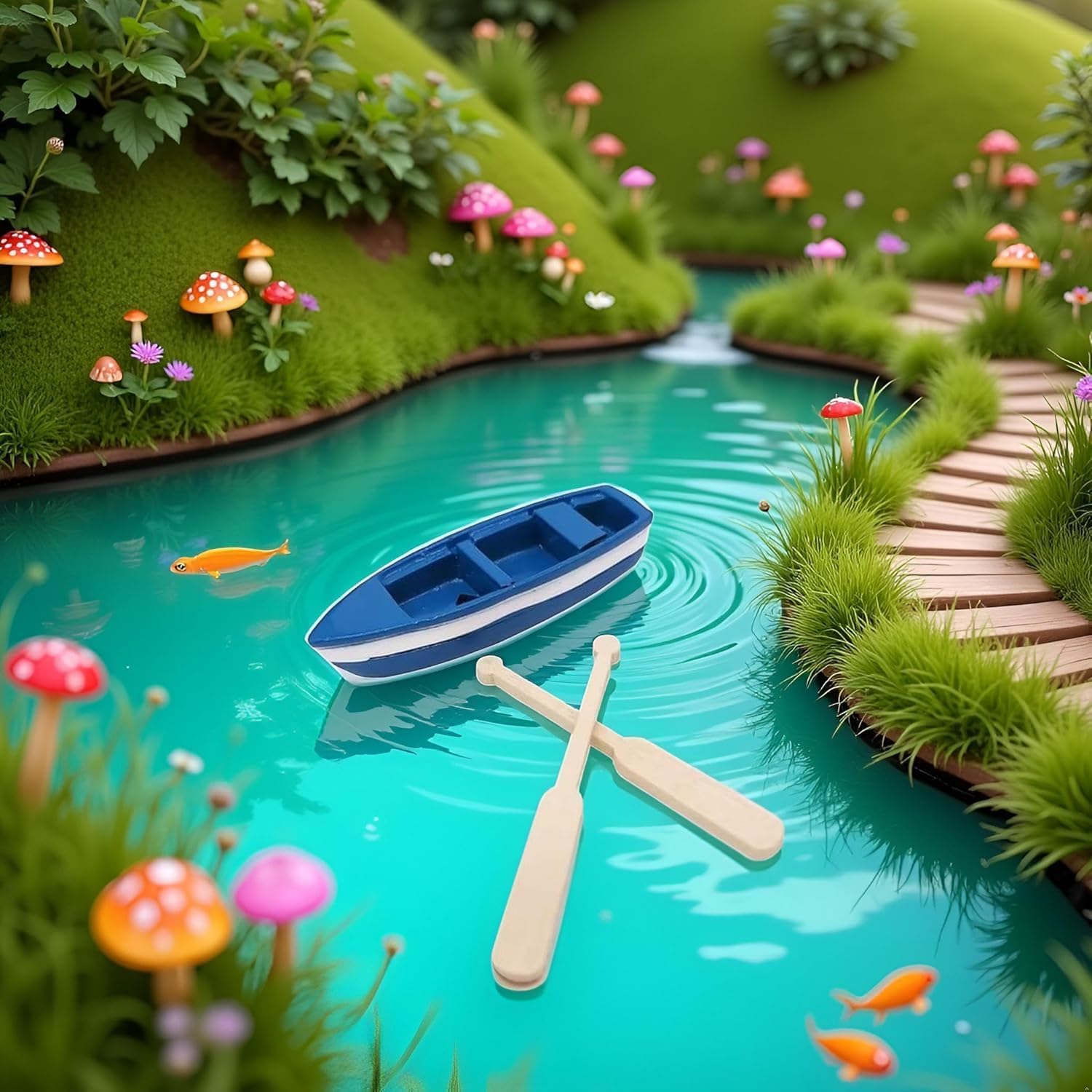 2 Set Mini Tiny Wooden Boat, Beach Style Miniature Ornament Kits for DIY Fairy Garden Dollhouse Decoration, Miniature Dollhouse Boat with Oars Canoe