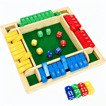 Shut The Box Dice Game 4 Player, Wooden Board Table Games for Kids and Adults, Addition Math Games for Family, Classroom, Party or Bar (10 Numbers)