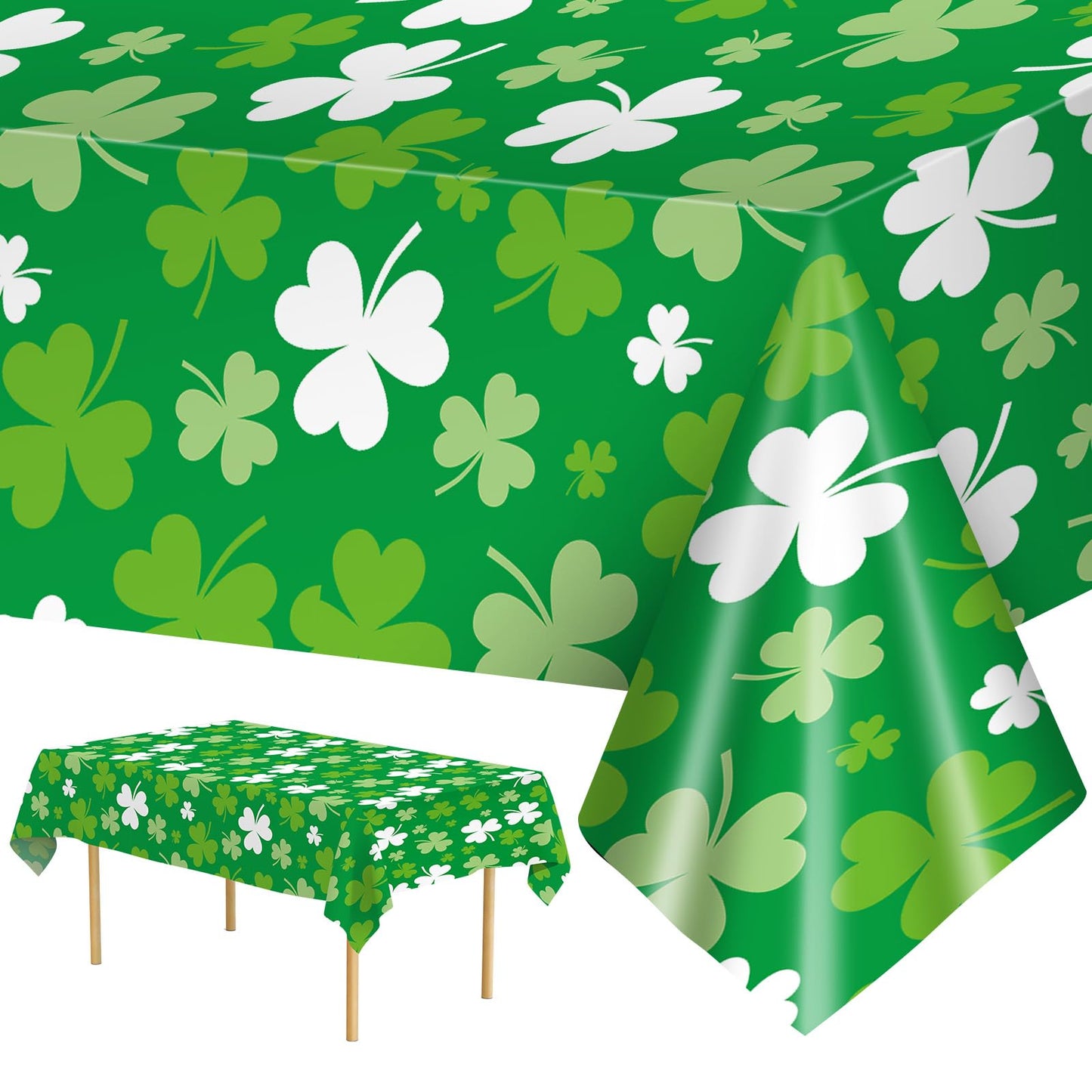 2 Pack St Patrick's Day Tablecloth - Green Shamrock Table Cloth, Plastic Disposable Rectangle Luck Irish Clover Table Cover for Saint Patrick Day