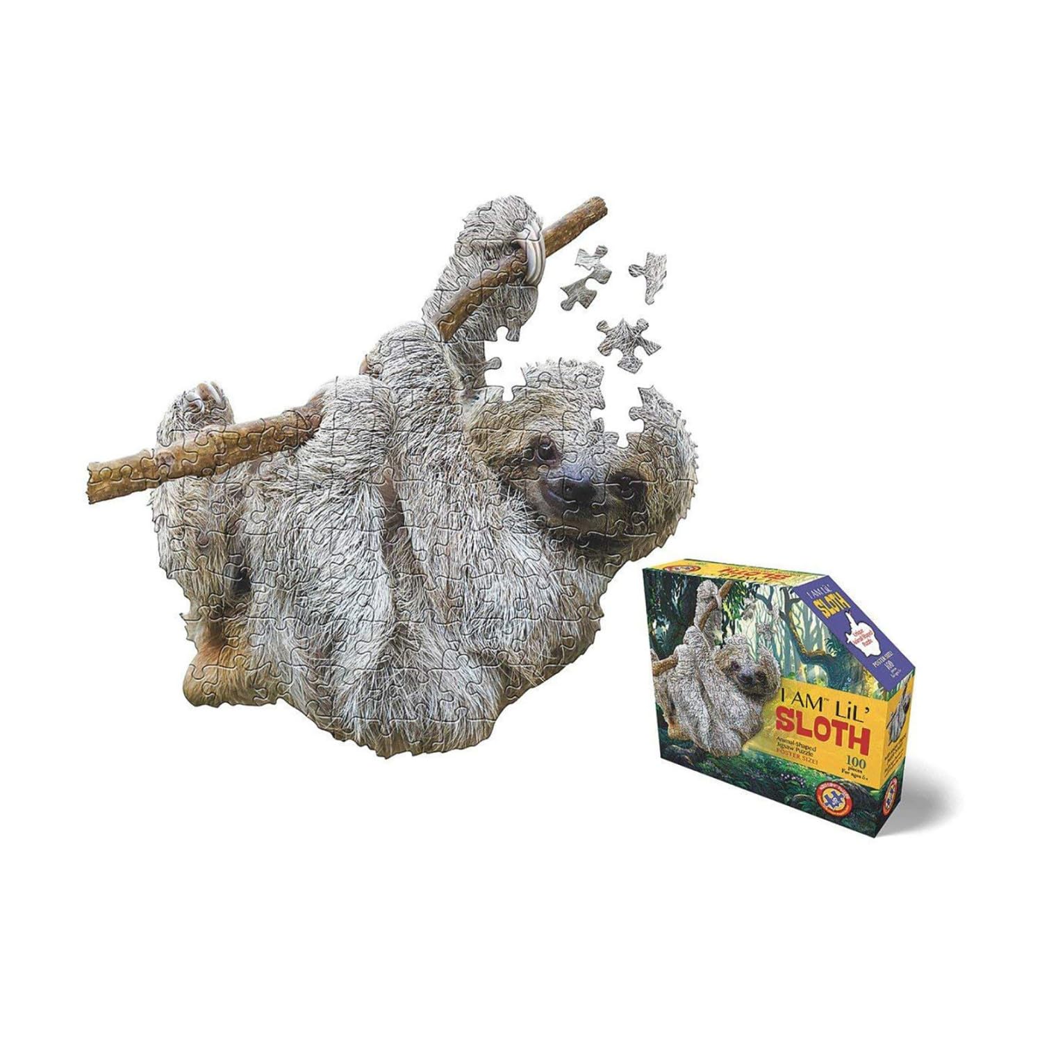 Madd Capp Puzzles Jr. - I AM Lil’ Sloth - 100 pieces - Animal Shaped Jigsaw Puzzle