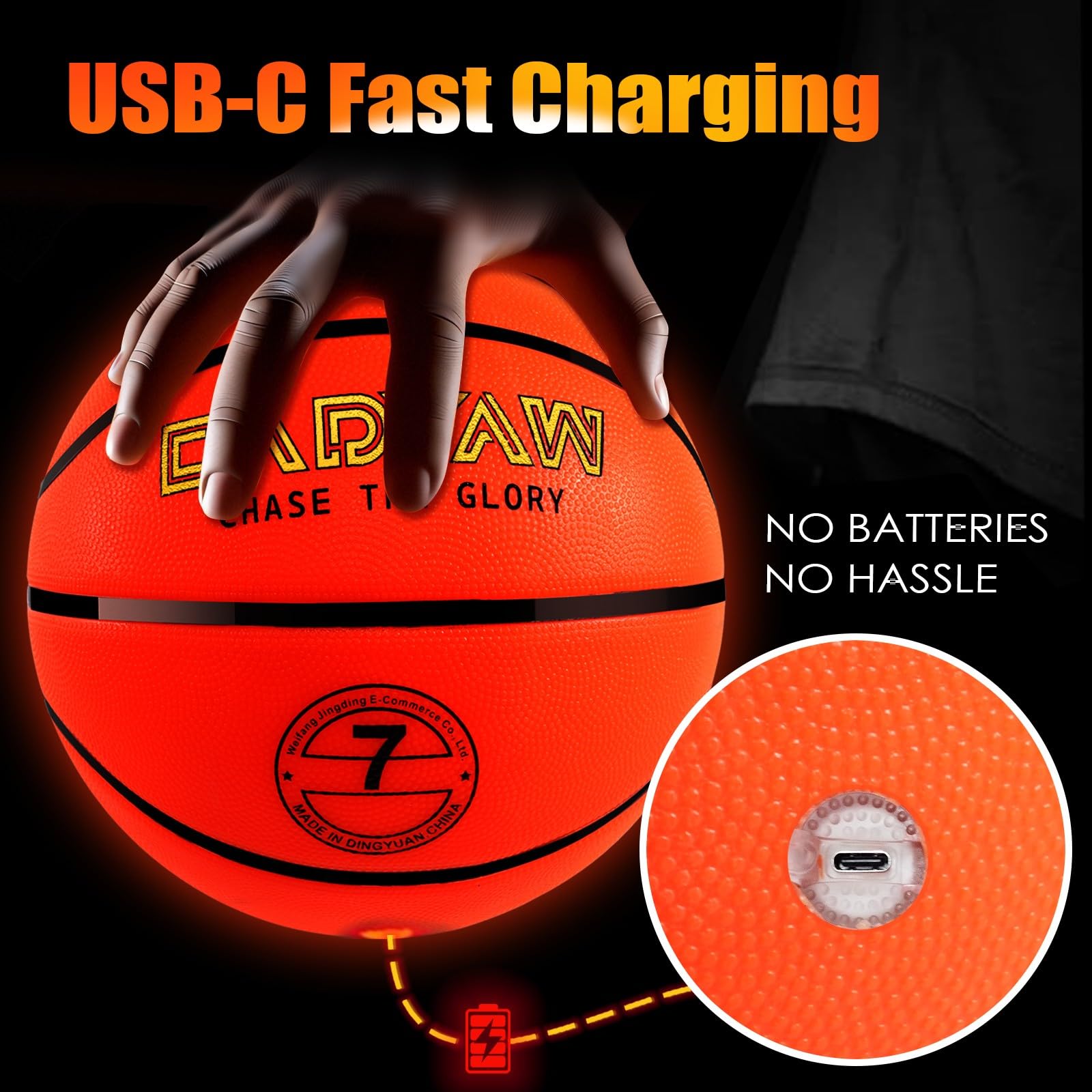 Cadyaw Glow in The Dark Soccer Ball, Rechargeable Light up Soccer Toys, Birthday Gift for Boys and Girls 8-12, Cool Toys for Kids Outdoor Night