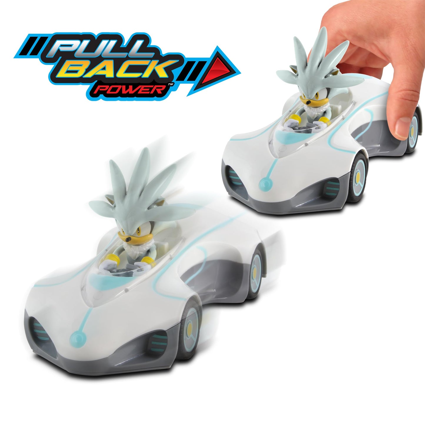NKOK Sonic Pull Back (Large) 3PK Sonic, Knuckles & Silver Pull Back Race Set; No Batteries Required; Officially Licensed; Grippy Tires for a Grippy