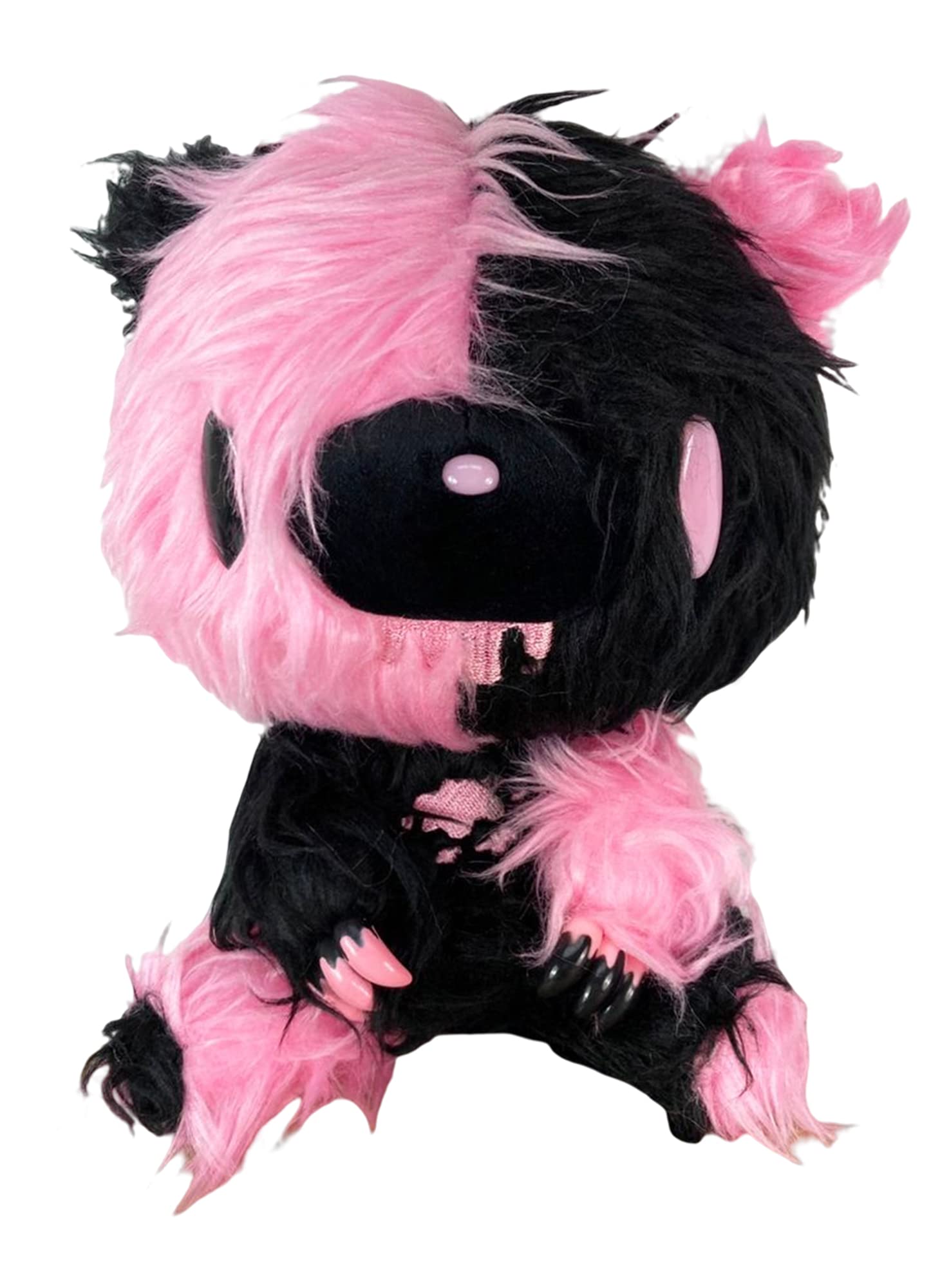Gloomy Bear - Black Pink Gloomy Bear Sitting Pose Long Hair Fur Plush 7" H
