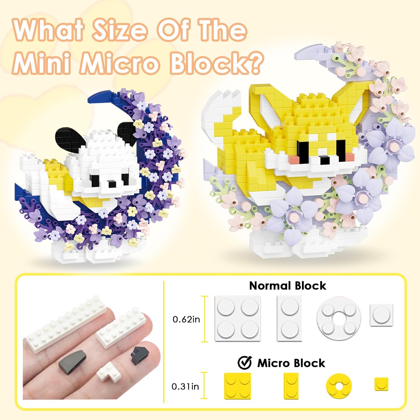 Uermis 2 Pack Cute Dog Micro Building Set, Mini Animal Set with Moon Flower Wreath, Creative Art Craft and Home Decor, Ideal Gift for Teens Adults