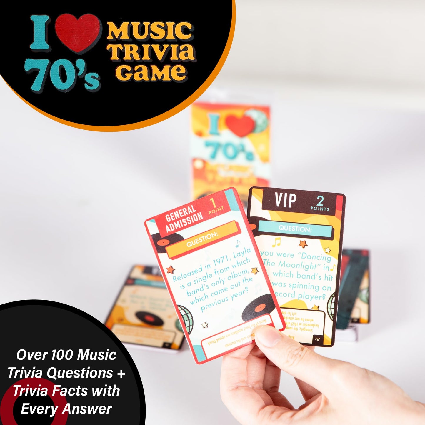 AQUARIUS Music Trivia Card Game - Pop, Rock, Hip-Hop & Alternative Quiz - Party Game for Adults & Teens, Gift for Music Lovers - I Love the 70s