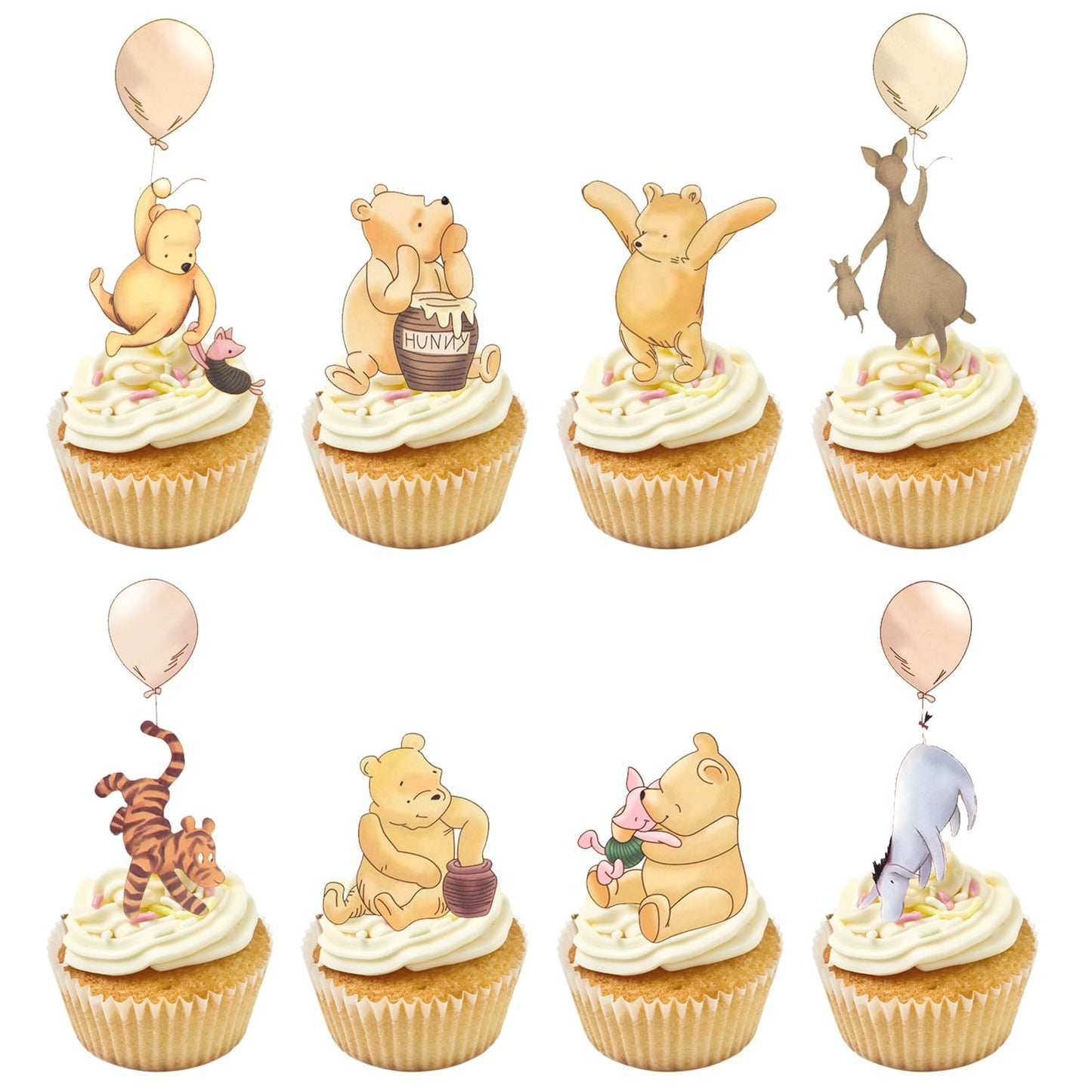 48 Pcs Classic Winnie Cupcake Toppers Cake Topper Cute Baby Shower Decorations Adorable For Bee Themed Party Decor Welcome Baby First Birthday
