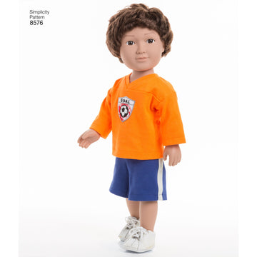 Simplicity US8576OS 18" Sport and Pajamas Unisex Doll Clothes Sewing Patterns