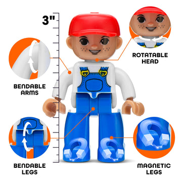 Playmags Large Magnetic Figures Community Set of 15 Pieces - 3” Play People Perfect for Magnetic Toys Building Blocks - STEM Learning Toys for Kids