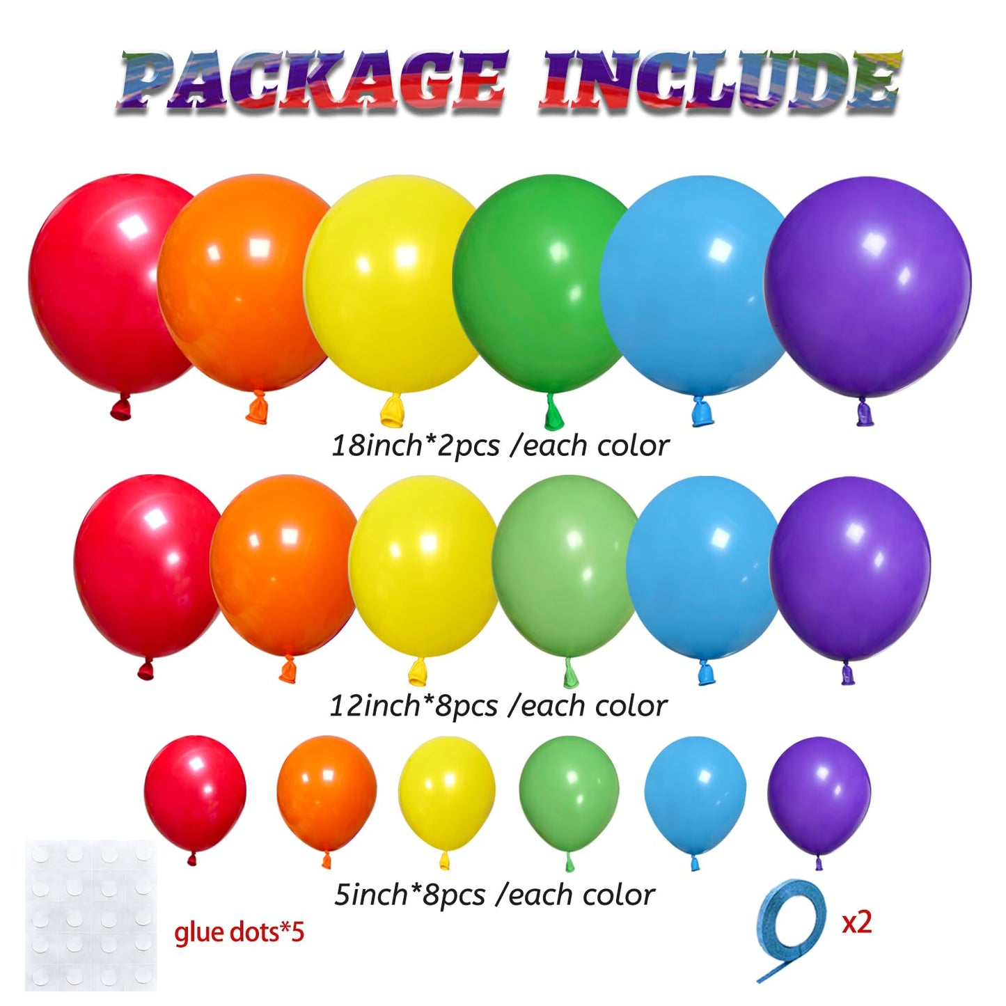 KAWKALSH Rainbow Balloon Arch Kit 111Pcs 18 12 5 Inch Latex Colorful Party Balloons Garland for Birthday Baby Shower Wedding Engagement Anniversary