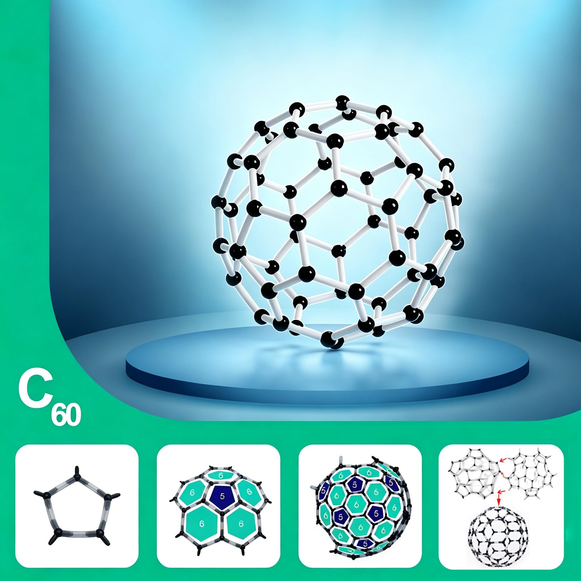 EXBEPE Chemistry Molecular Model Kit 452pc with C60,Educational Science Set Learning Chemistry Atoms,Bonds and Structures Teaching Aids School