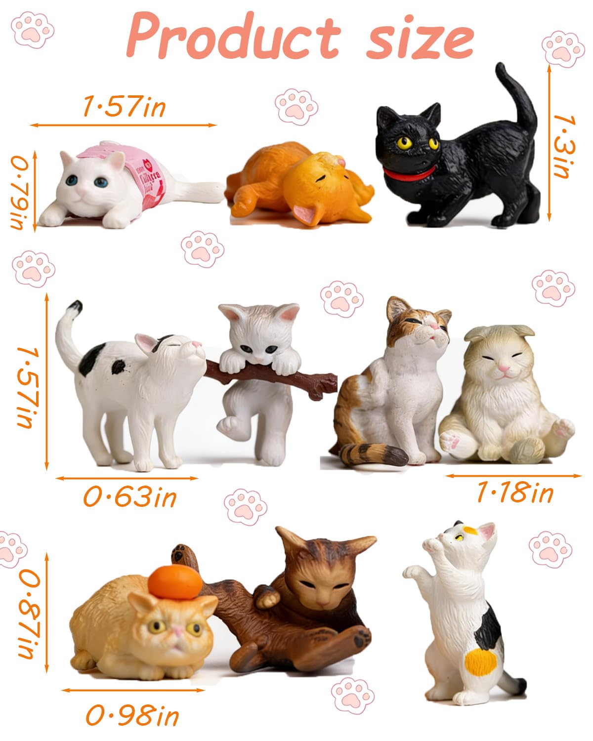 10PCS Mniature Realistic Cat Figurines,Kitty Collection Figurines set for Cat Keeper Lover,Cute Cat Animal Characters Figure for Cake Topper,Landscape
