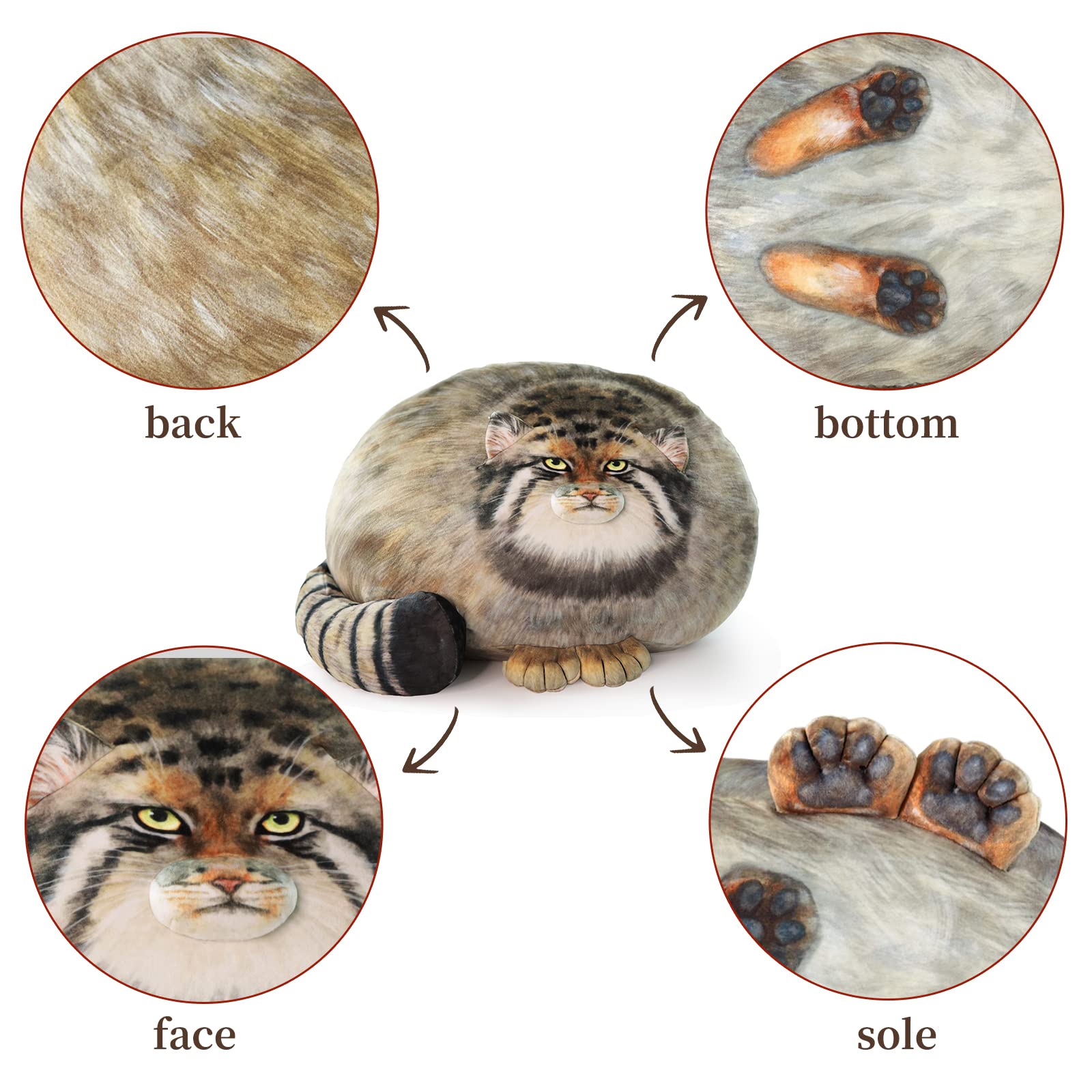 Pallas Cat Stuffed Animal, 45cm/18inch Steppe Cat Plush Cute Plushies for Girls,Kitten Soft Plush Throw Pillow Doll Big Plush Toy Decoration Doll Gift