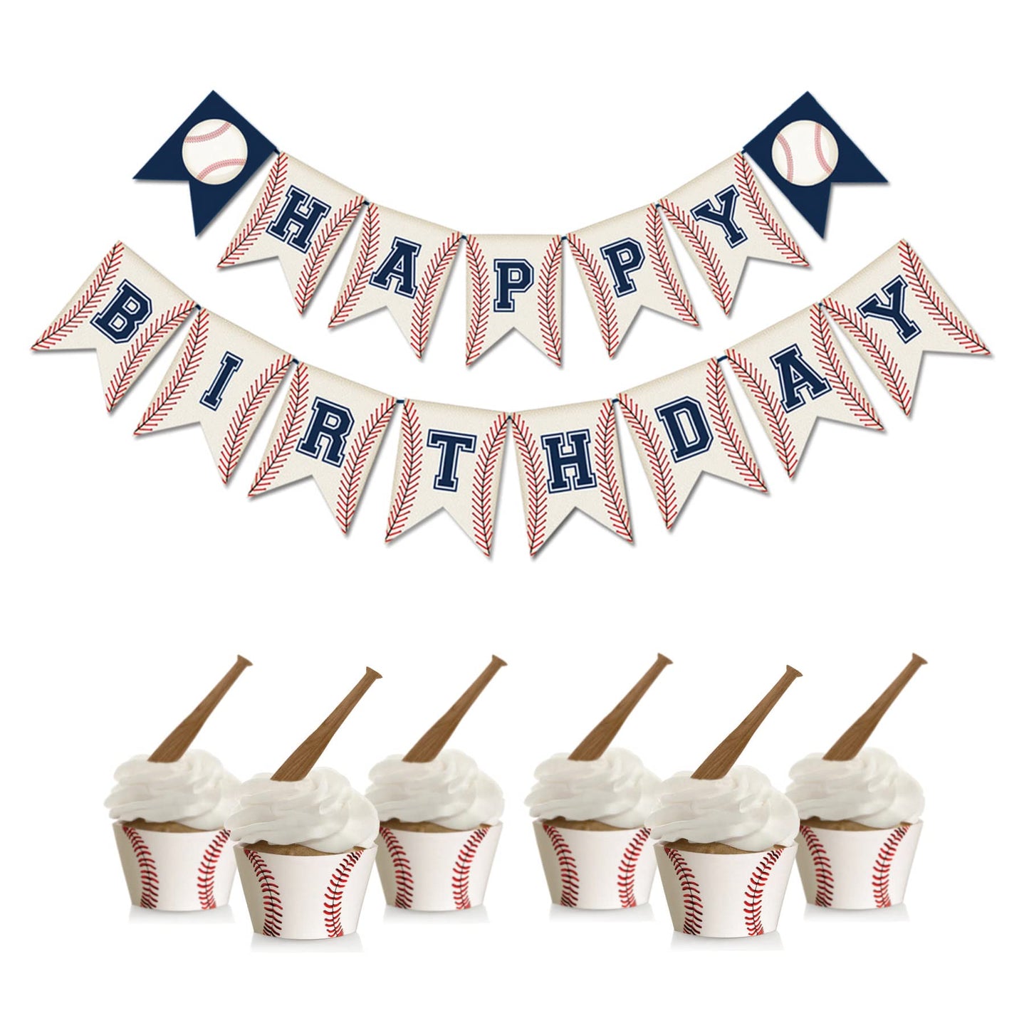 Baseball Cupcake Wrappers+Baseball Bat Cupcake Toppers,Baseball Party Decorations-24PCS