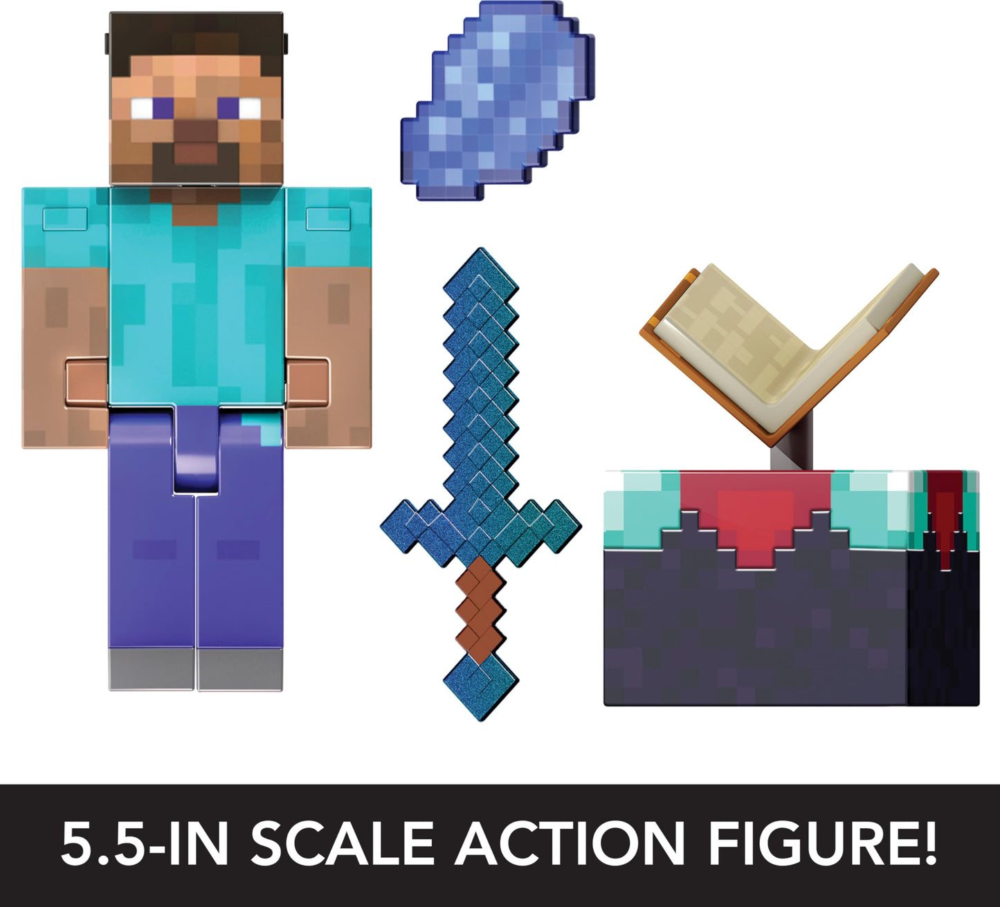 Mattel Minecraft Diamond Level Steve Action Figure with 3 Accessories, 5.5-in Collector Scale & Pixelated Design
