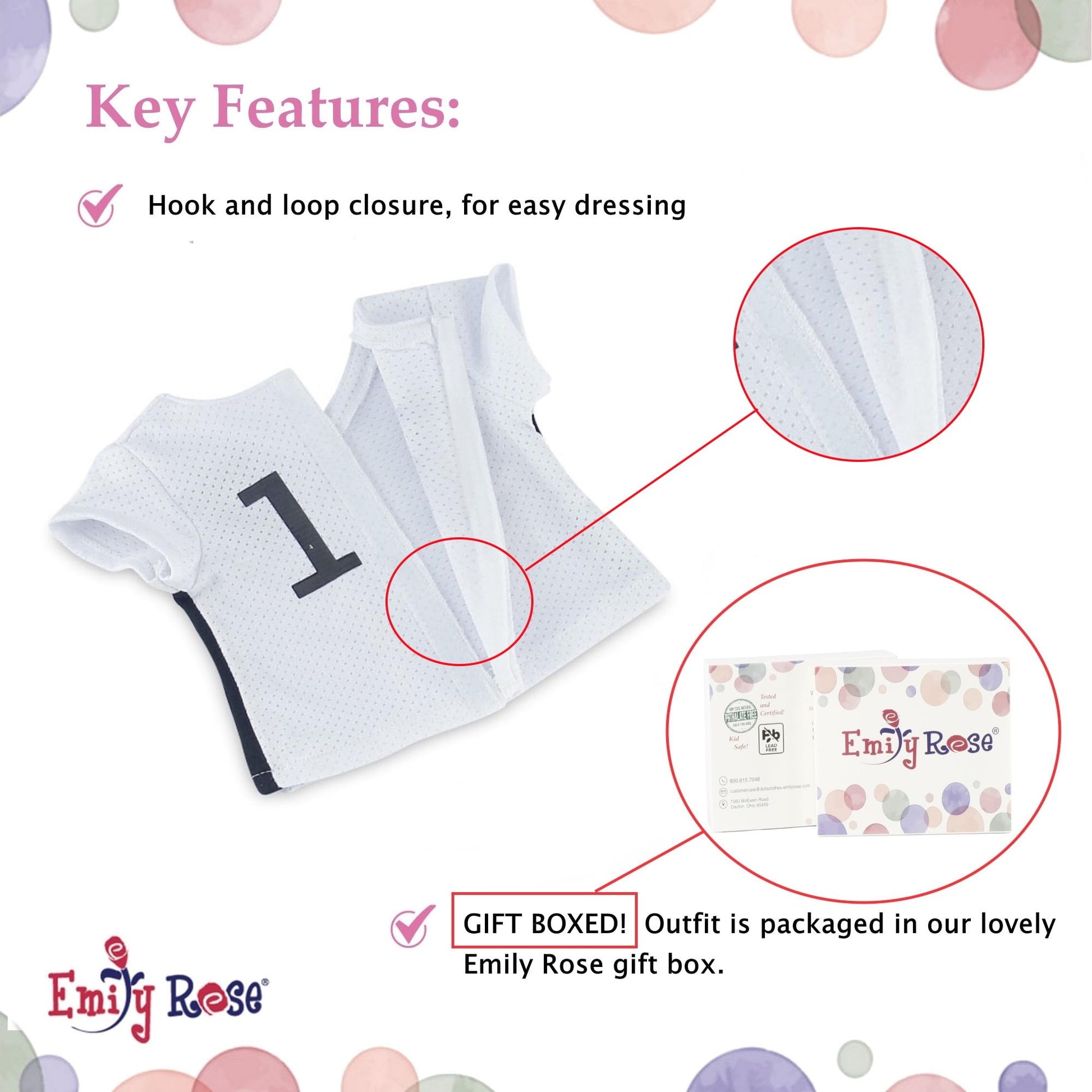 Emily Rose 14 Inch Doll Soccer Uniform 9-PC Set | Doll Clothes Sports Outfit with Socks Shin Guards Cleats Ball Headband Medal & Patriotic Face
