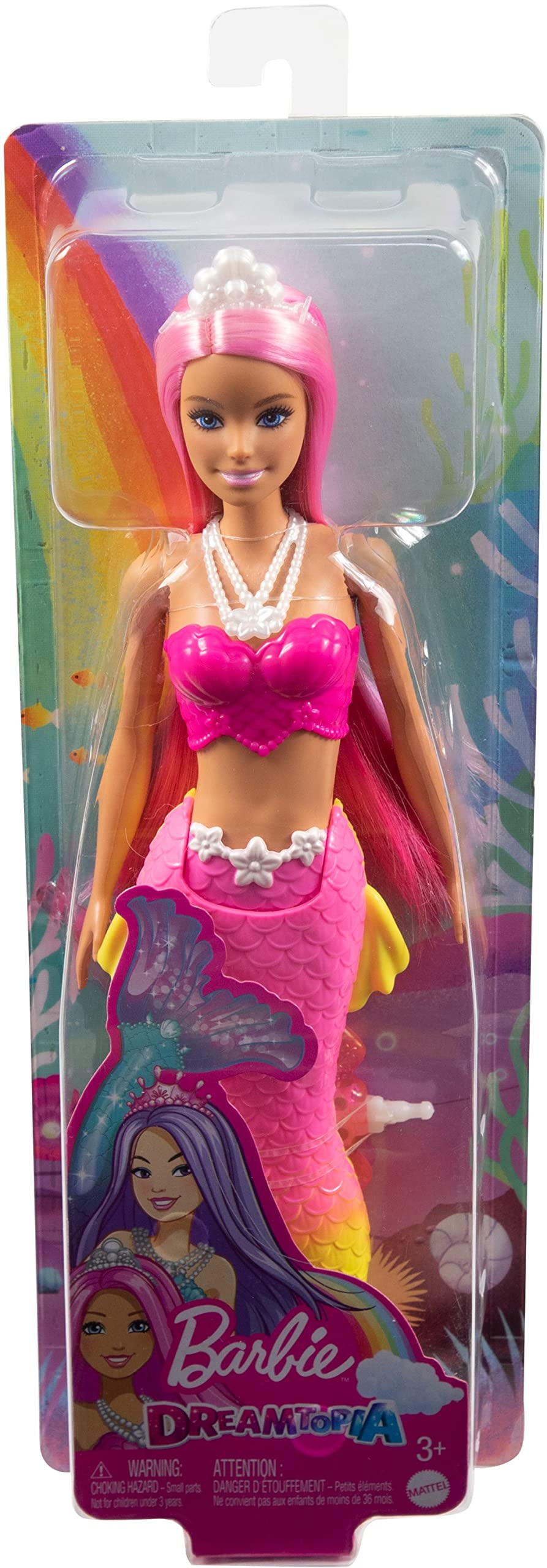 Barbie Dreamtopia Mermaid Doll with Pink Hair, Pink & Yellow Ombre Tail & Headband Accessory