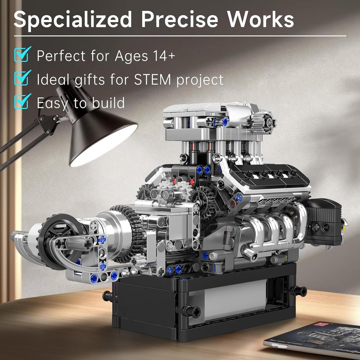 Mould King V8 Engine Building Blocks Sets, V8 Engine Model kit That Run, Build Your Own STEM Model Engine, 8-Cylinder Car Engine Building Engineering