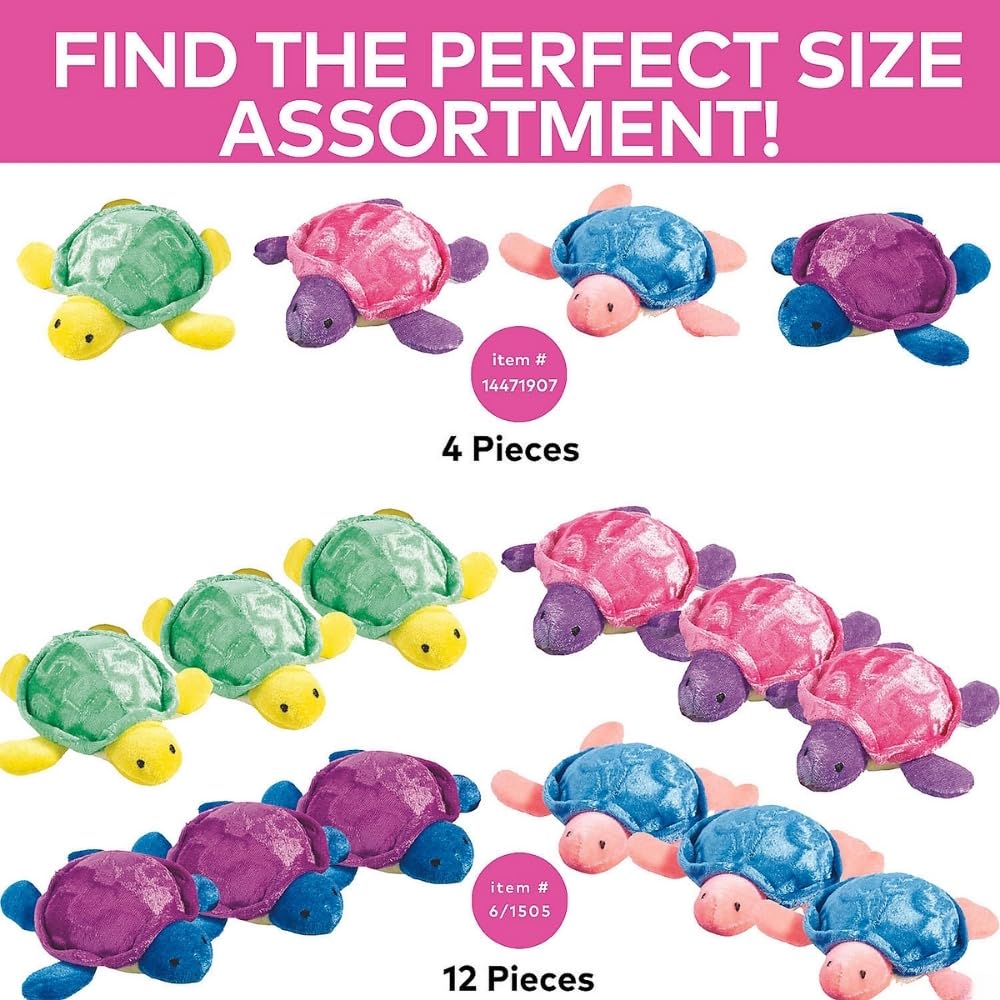 Fun Express Plush Sea Turtles Stuffed Animals Bulk 12 Pack - Mini Plushies for Kids Birthday Party Favors, Classroom Prizes & Treasure Box Toys Cute