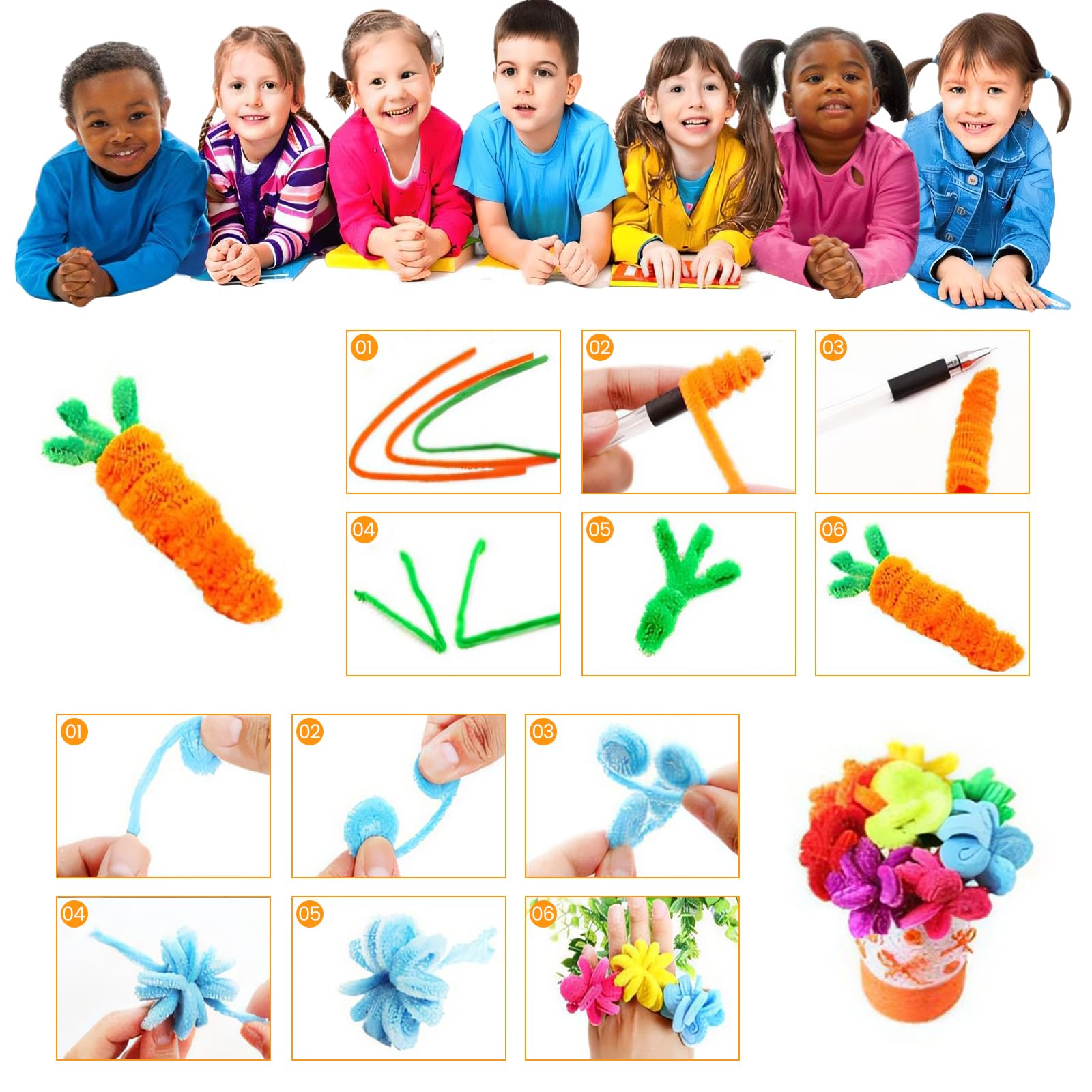 Pipe Cleaners Bulk,1000 pcs Pipe Cleaner Flower Kit,20 Color Chenille Stems Pipe Cleaners Crafts,100 Self-Adhesive Eyes,DIY Arts and Decorations