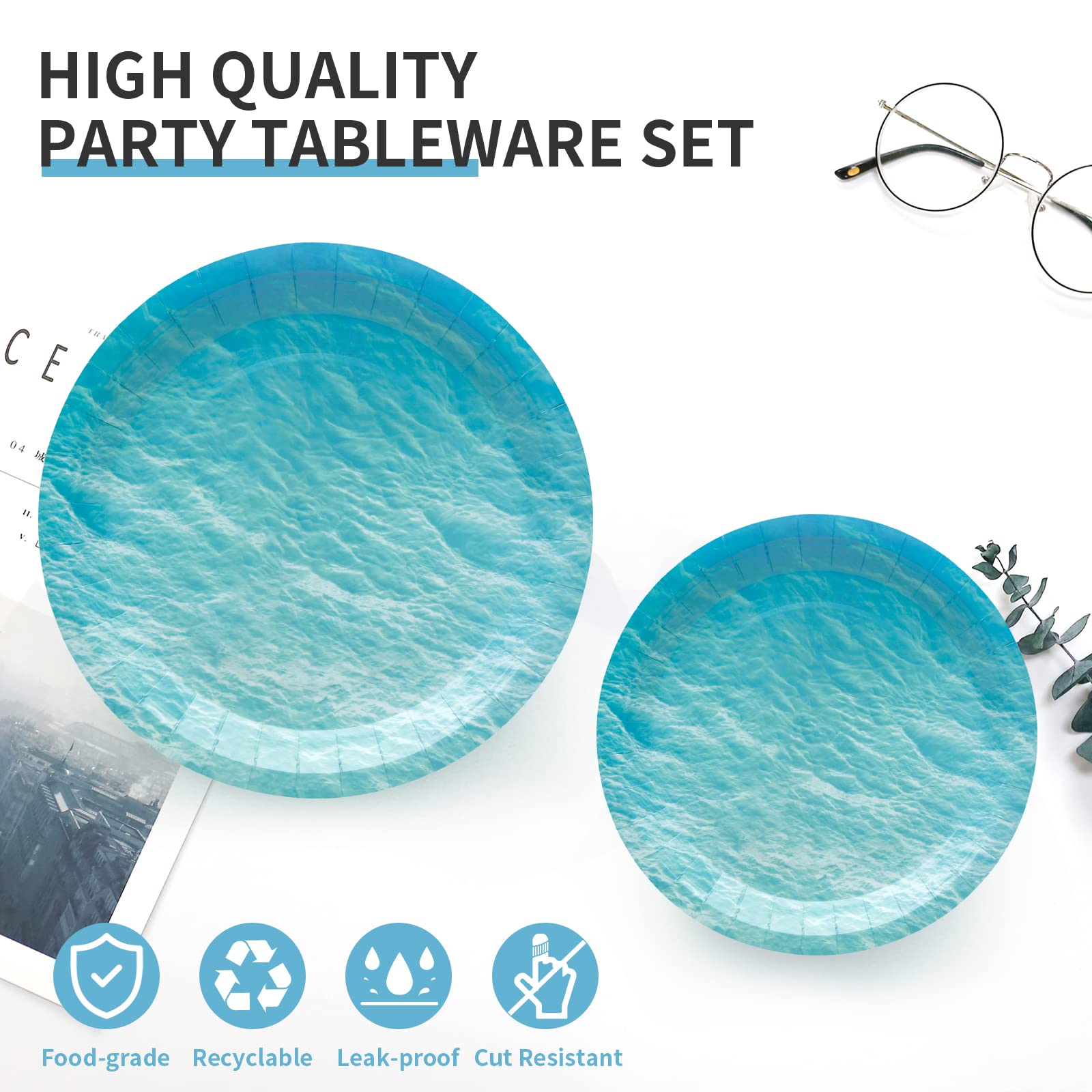 96PCS Sea wave water ripple Party Supplies Tableware Kit for 24 Guests