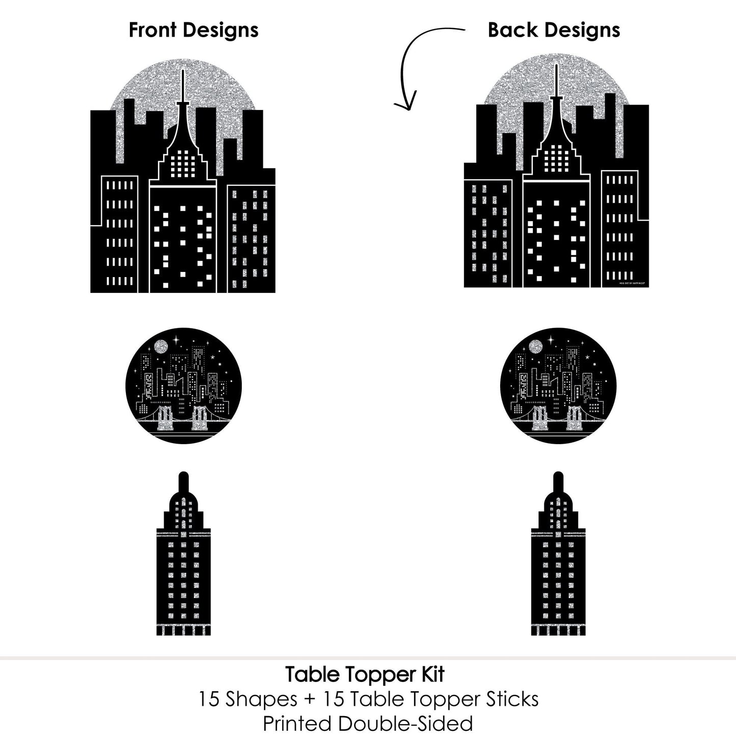 Big Dot of Happiness Nighttime City Skyline Party Centerpiece Kit - 15-Piece New York City Table Decorations Set, Premium Cardstock Design