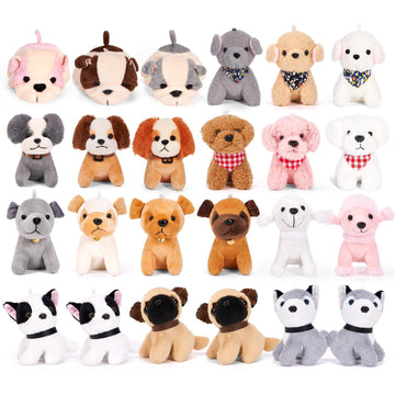 Niceup 24PCS Adopt a Puppy Party Favors Kids Mini Plush Dog Non-candy Easter Basket Stuffers Bulk Stuffed Animals Dog Paw Adoption Pet Doll Toys