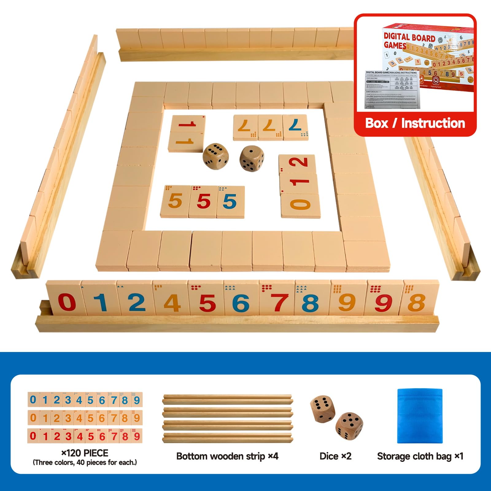 Chinese Mahjong Set for Beginners, Portable Travel Mahjong Game with Numbered Tiles, Easy to Learn Starter Set, Board Game for Adults and Teens