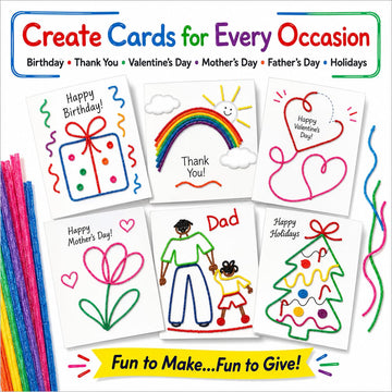 Wikki Stix Create-A-Card Kit, Kids Greeting Card Craft Kit with 108 16 Cards, Make Handmade Birthday, Holiday, Thank You, Valentine, Mother’s Day