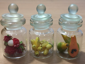3pc Miniature Chocolate Cookie Cake Food Candy Dollhouse Cake in Clear Glass Mini Bottle fruit Food #MF031