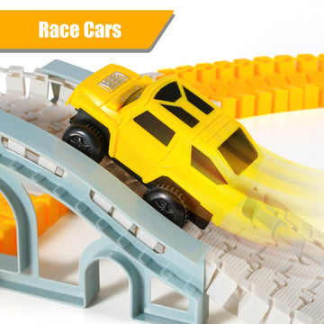 260 PCS Construction Race Tracks for Kids Toys, 2 Racing Cars, 4 Construction Cars, 1 Map & Flexible DIY Track Set, Engineering Toys for 3 4 5 6 Year