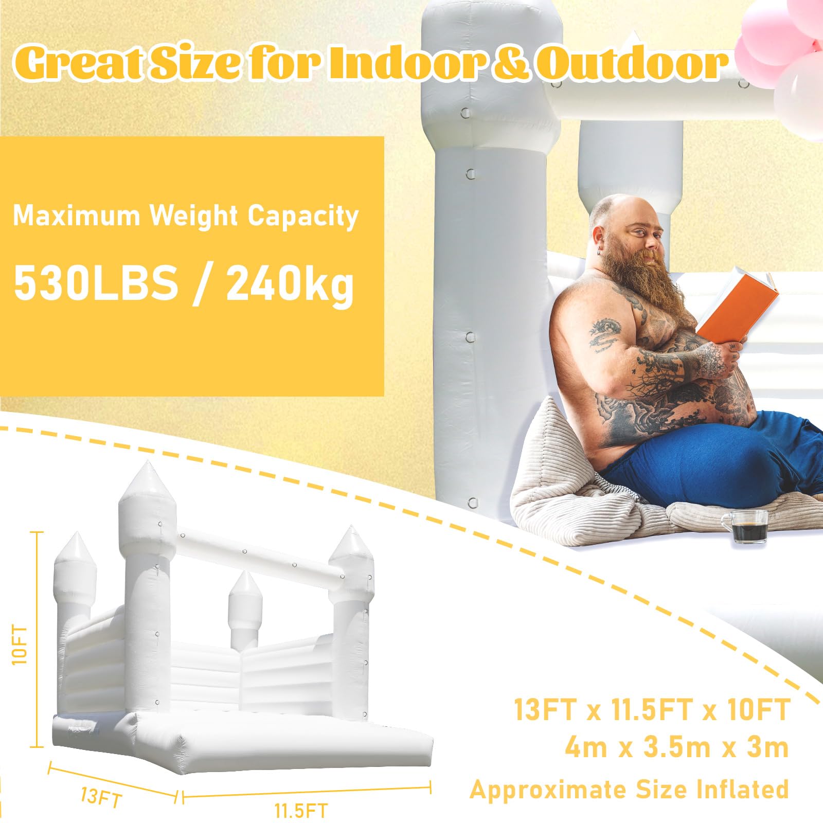 White Bounce House Castle for Adults Kids?13.5FT Large PVC? Inflatable Bounce House with 750W Upgrade Powerful Blower, Commercial Bounce House