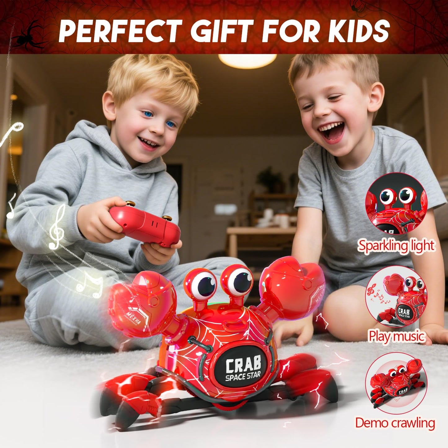 Remote Control Robot Crab Toy, Rechargeable With LED Lights And Music, Fast Crawling 360-Degree Stunt Rotation, 2.4GHz RC Robot Toys, 3 4 5 6 7 8 9 10