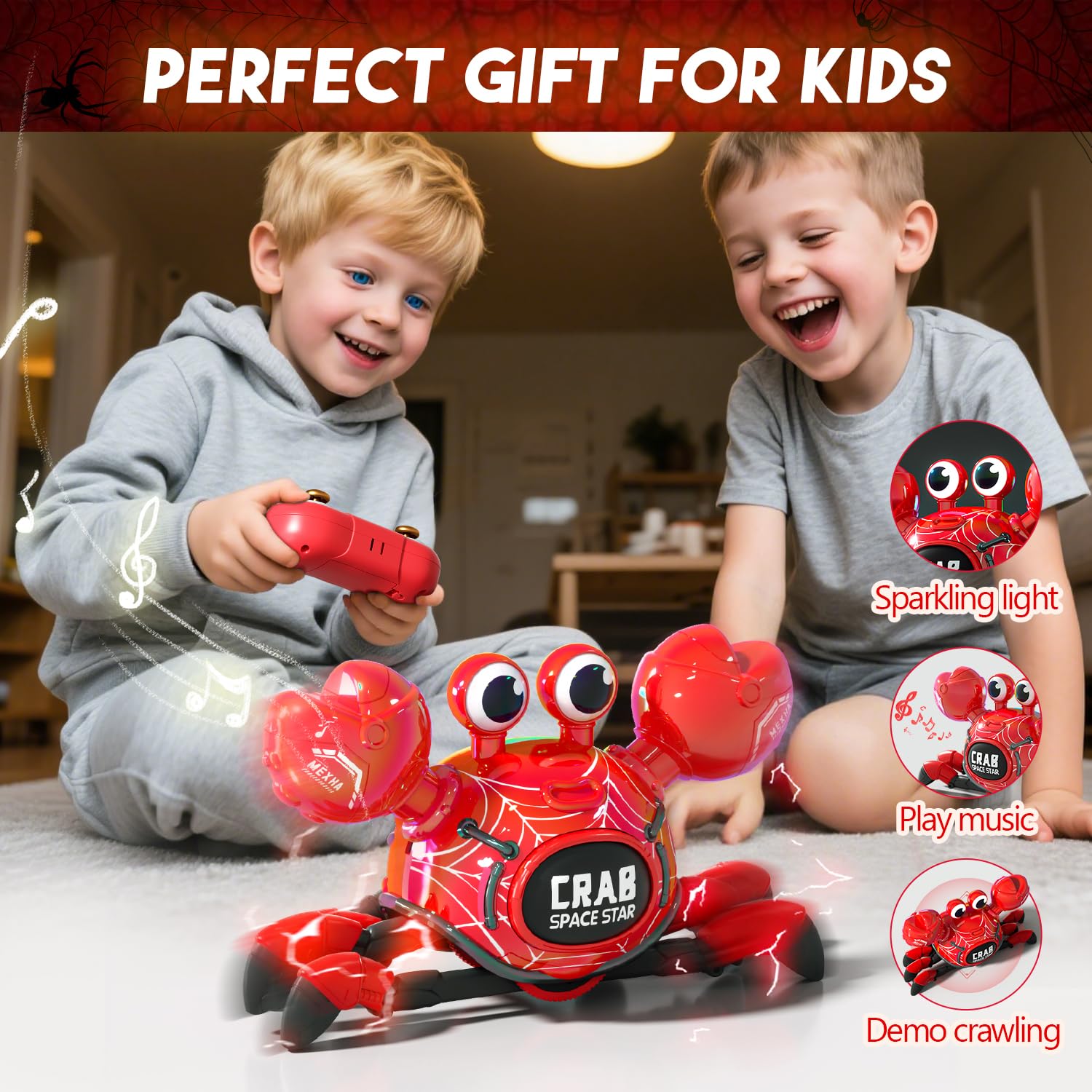 Remote Control Robot Crab Toy, Rechargeable With LED Lights And Music, Fast Crawling 360-Degree Stunt Rotation, 2.4GHz RC Robot Toys, 3 4 5 6 7 8 9 10