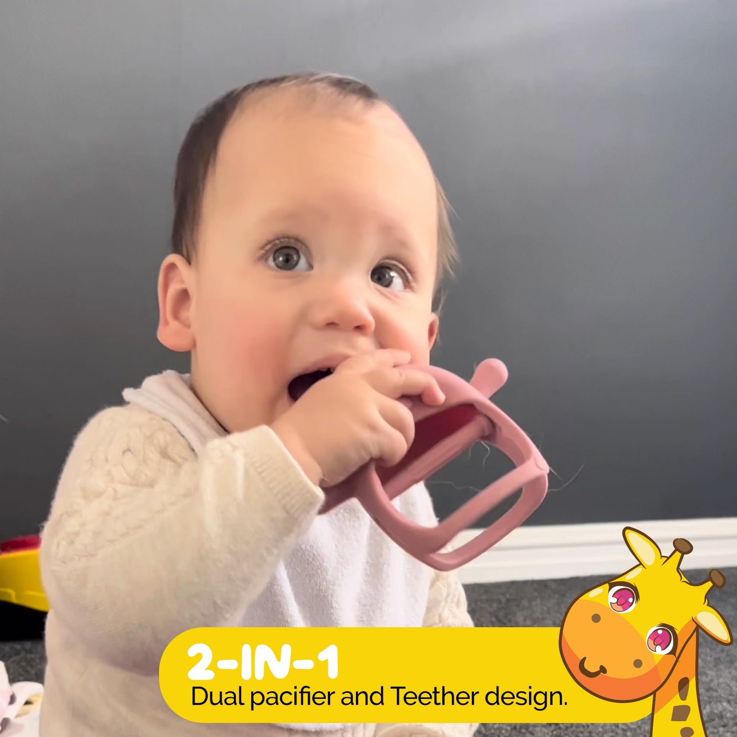 Baby Toys 0-6 Months Silicone teethers for Babies for Teething Pacifier in Cute Chicken Toys Shape - Turkish Pink Color for Baby Girl Pacifiers - 2 Pc