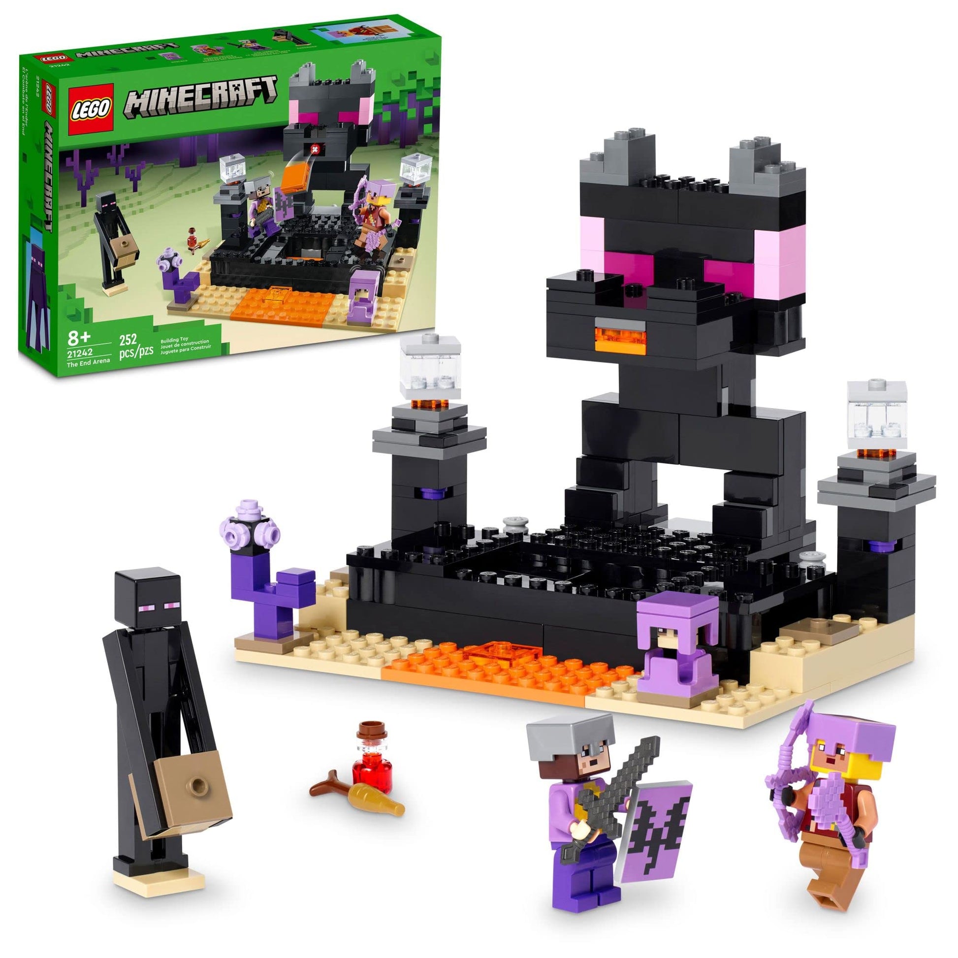 LEGO Minecraft The End Arena 21242, Player-vs-Player Battle Playset with Lava, Ender Dragon and Enderman Figures, Action Toys for Kids 8 Plus Years