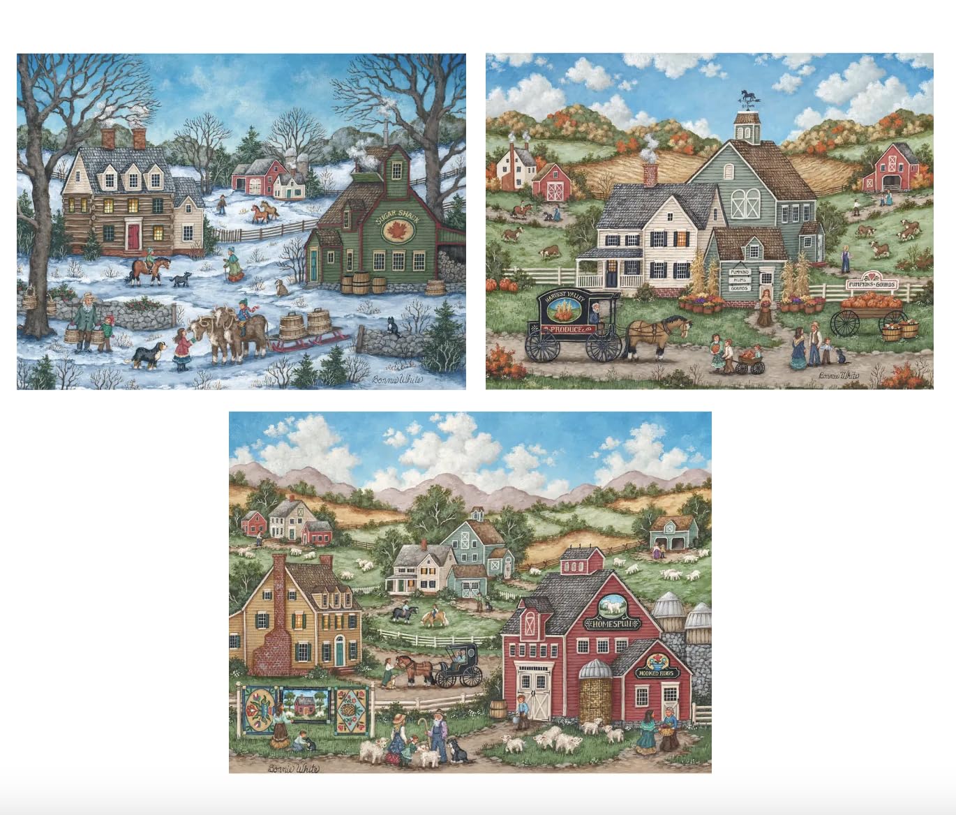 Bits and Pieces - Value Set of 3 Jigsaw Puzzles for Adults 500 Pieces - Rustic Farm Seasons Collection Featuring Summer, Winter, and Fall Countryside