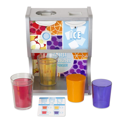 Melissa & Doug Thirst Quencher Wooden Drink Dispenser with Juice Inserts, Ice Cubes & Play Kitchen Accessories, Preschool Learning Toys for Girls &