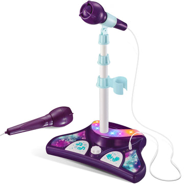 Little Pretender Kids Karaoke Machine with 2 Microphones and Adjustable Stand,AUX Port, Music Sing Along with Flashing Stage Lights and Pedals for Fun