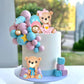Bear Cake Toppers Pink Blue Bear Figurine Cake Decorations Pearl Balls for Gender Reveal Birthday Bear Theme Supplies (01)