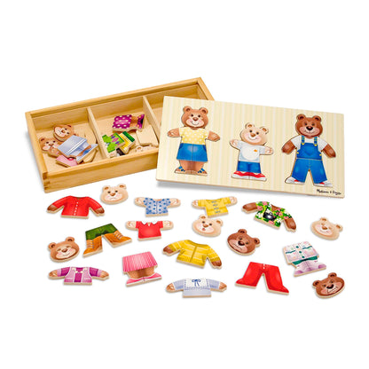 Melissa & Doug Wooden Bear Family Dress-Up Puzzle, 45 Pieces Mix and Match Outfits, Sorting & Matching Toy with Storage Case, Educational Puzzle for