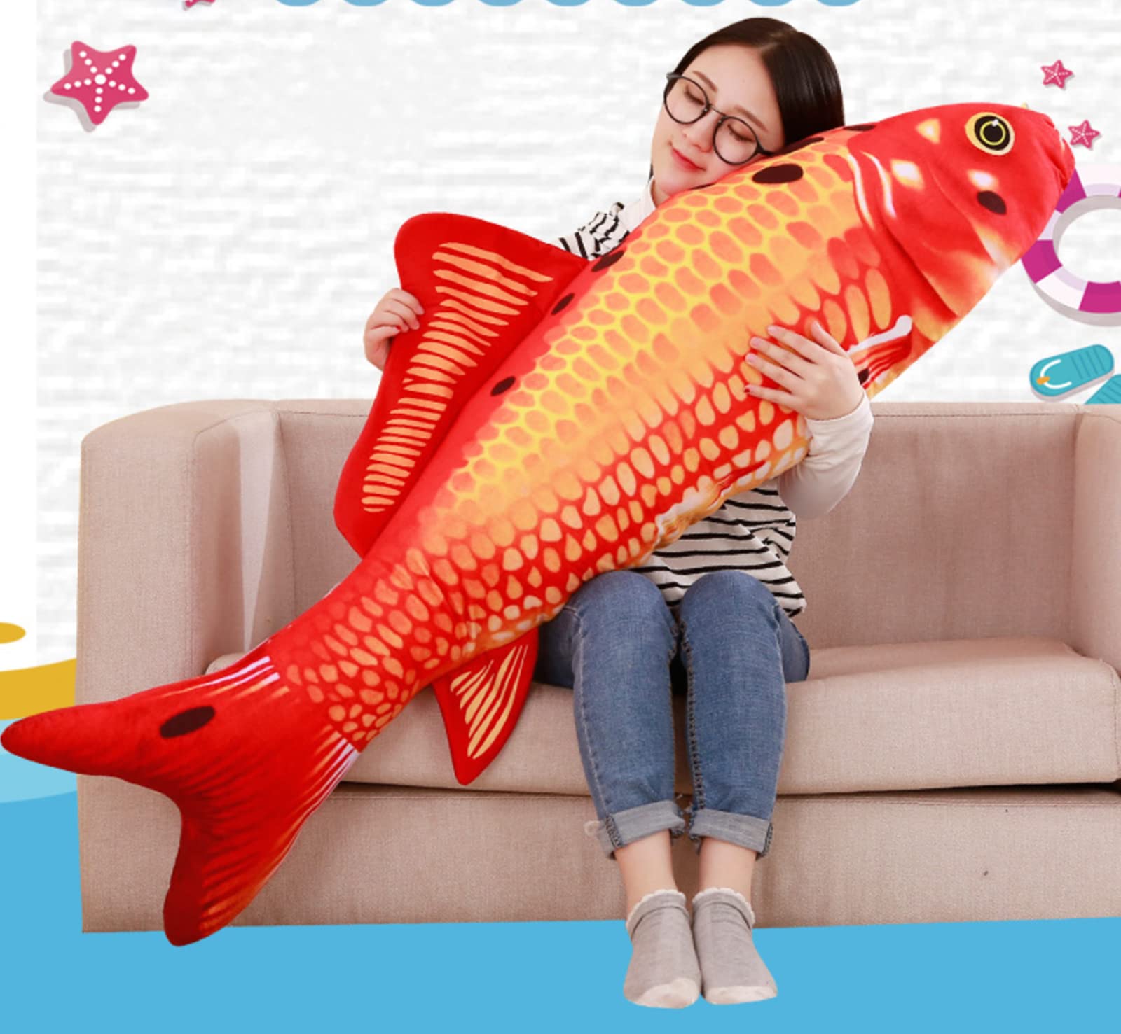 TONGMAN Giant Realistic Fish Plush Pillow - Soft Stuffed Animal Toy, Large Cushion for Home Decor, Unique Gift for Kids & Adults(31.5 inches / 80 cm)