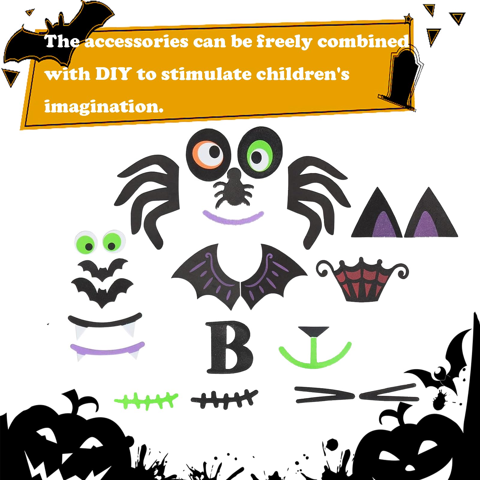 Qidiwin Halloween Pumpkin Face Foam Stickers- 16 Packs Decorating Foam Craft Kit Stickers, Party Decoration Foam Stickers, Make Funny Pumpkins Craft