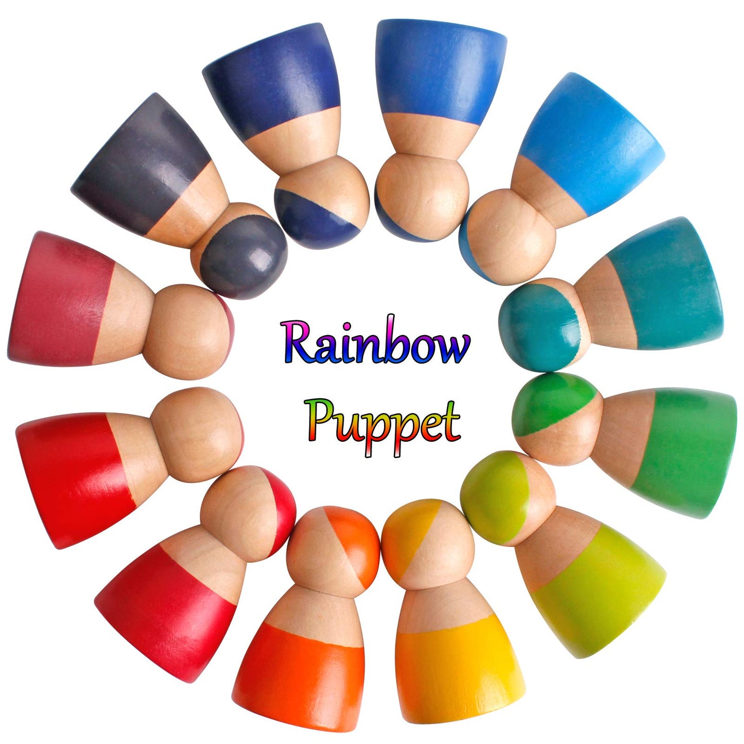 Dinhon Rainbow Friends Wooden Dolls & Play Figures for Toddlers