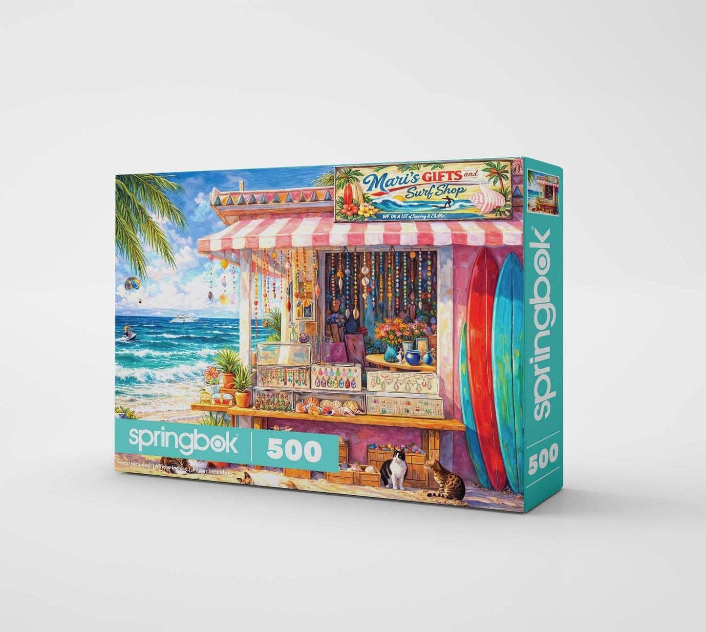 Springbok Seaside Surf Shop 500 Piece Jigsaw Puzzle for Adults - Tropical Beach Store & Ocean Scene - Poster Now Included - Coastal Vacation Artwork