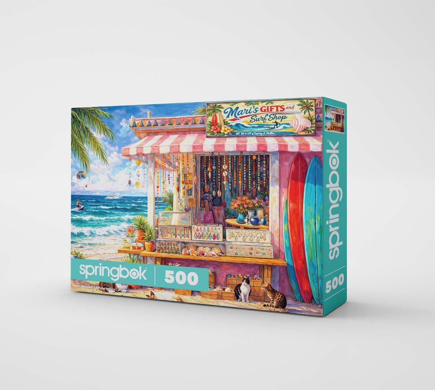 Springbok Seaside Surf Shop 500 Piece Jigsaw Puzzle for Adults - Tropical Beach Store & Ocean Scene - Poster Now Included - Coastal Vacation Artwork
