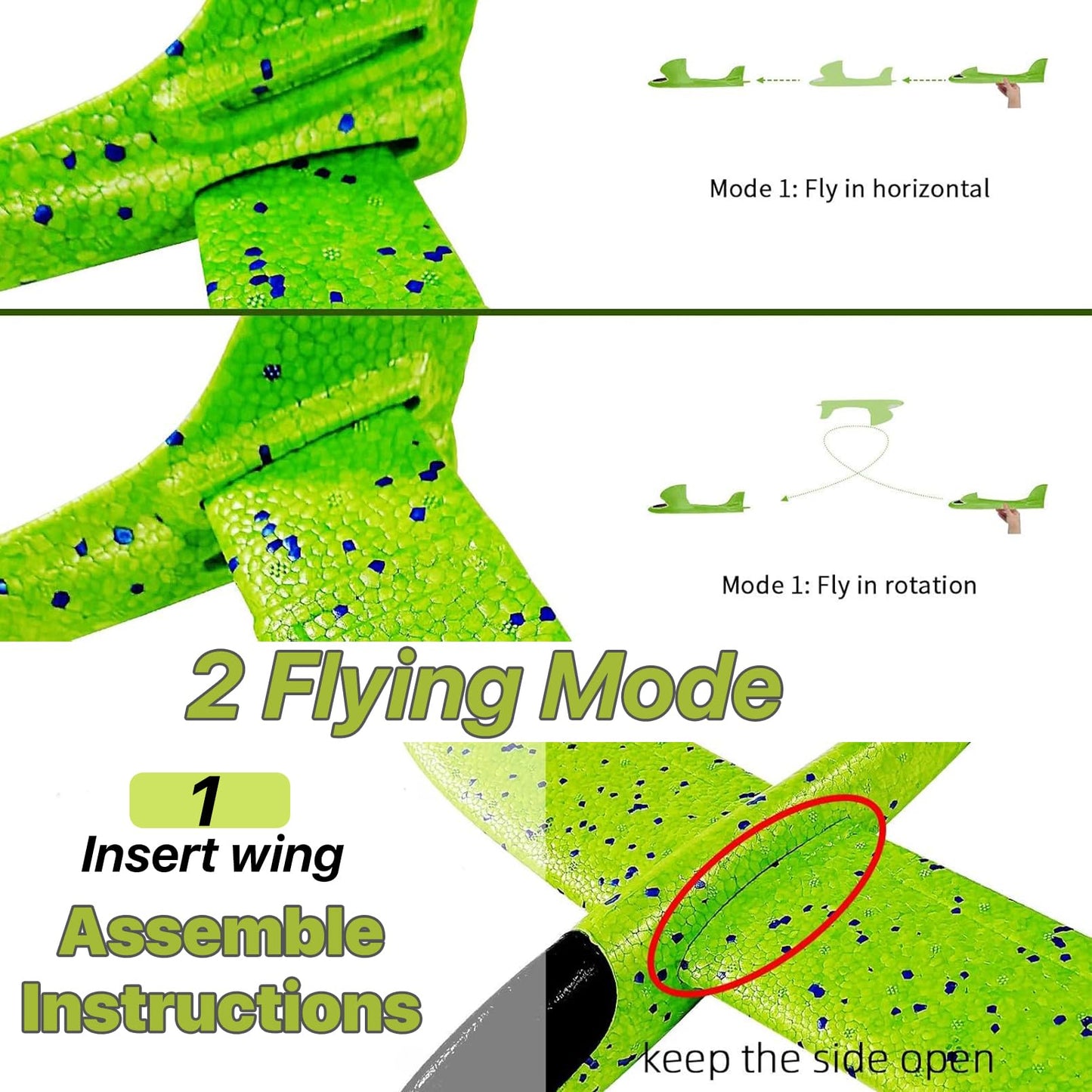 IJRPLM 6 Pack Airplane Toys, 17.5 Inch Large Throwing Foam Plane, 2 Flight Mode Glider Plane Flying Toy, Foam Airplanes for Kids 3-7 Year Olds
