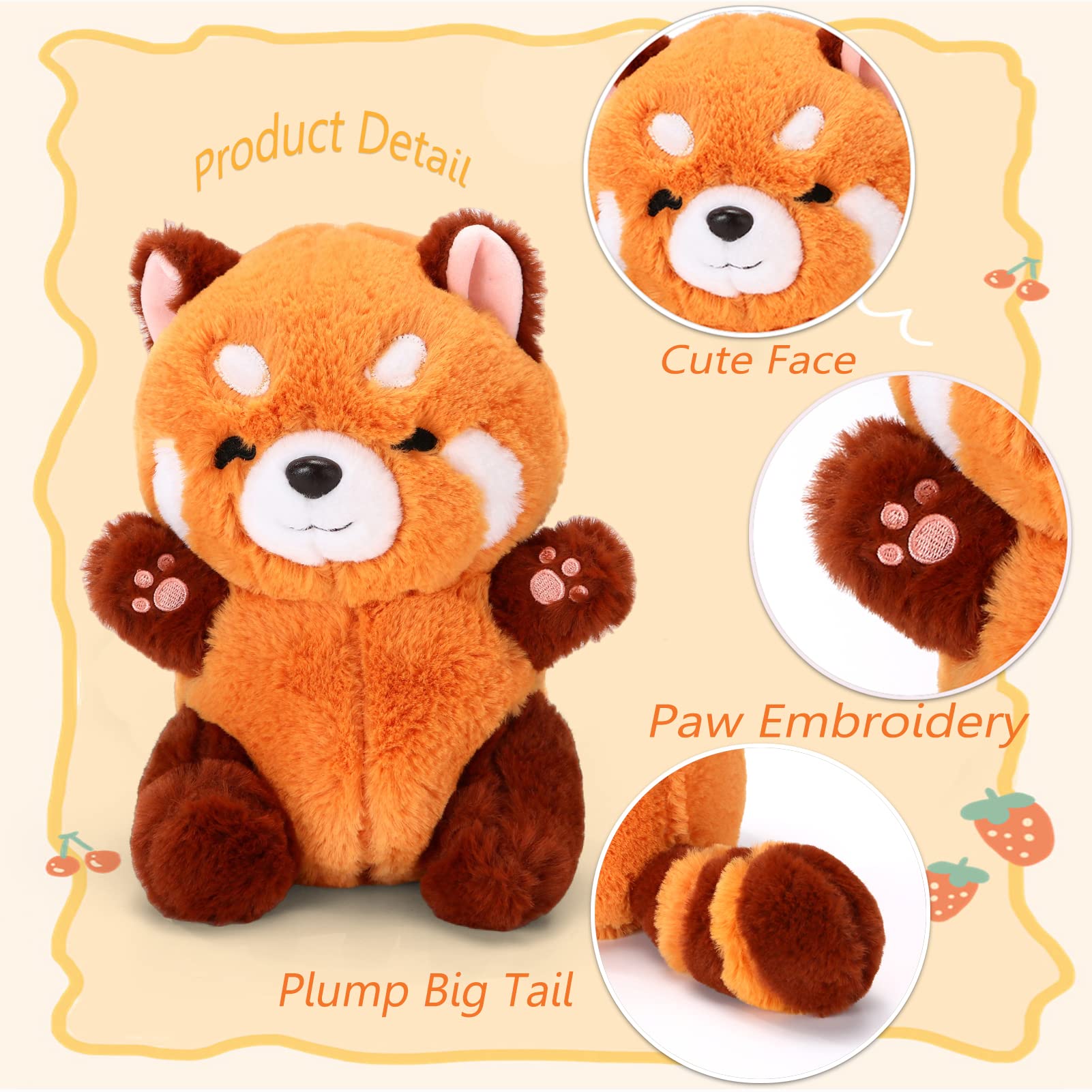 Riuhot Red Panda Stuffed Animal Cute Plush Toy Plushie Christmas Birthday Valentine's Day Gift for Girlfriend Kids 9" Red Panda Stuffed Animals