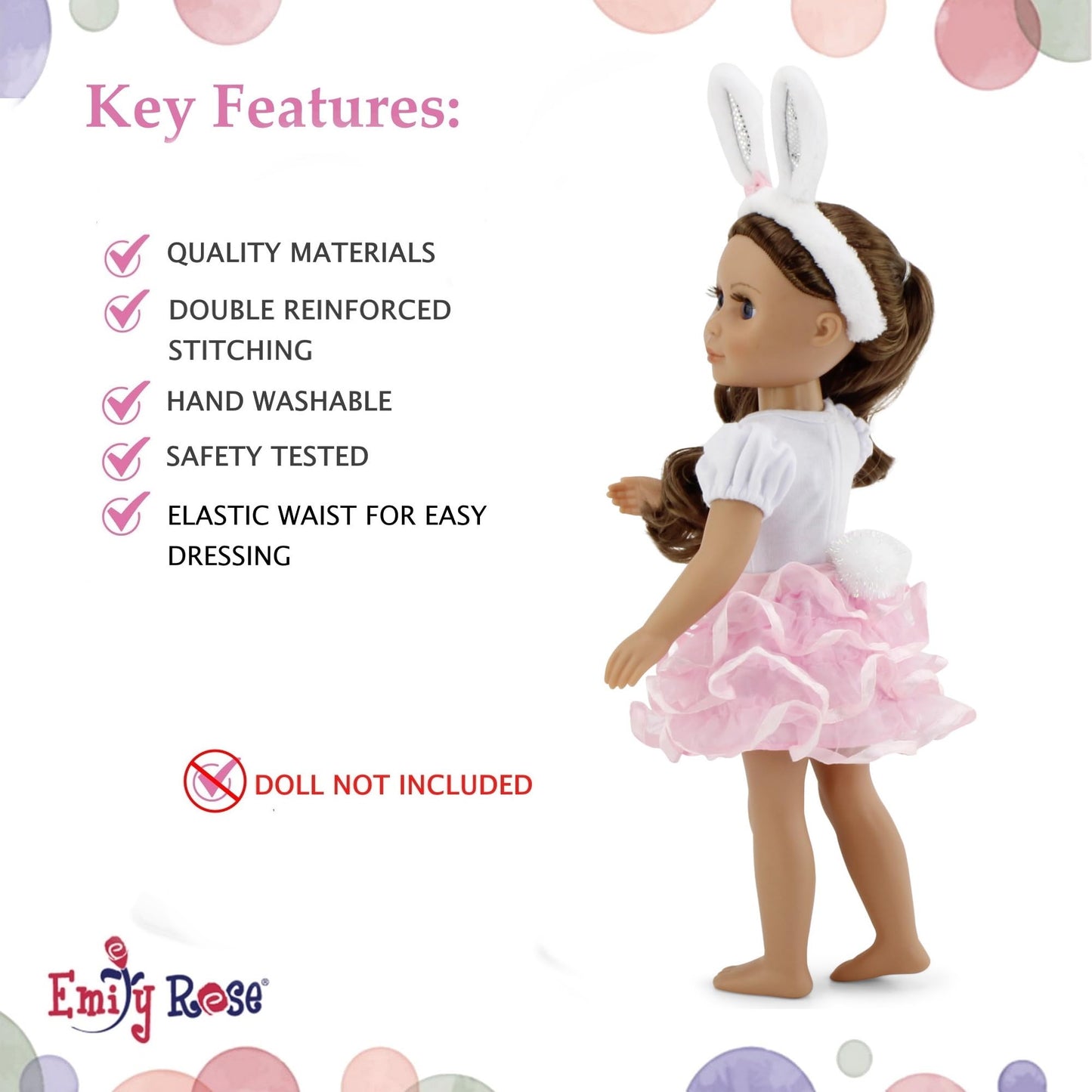 Emily Rose 14-inch Fashion Doll 3-PC Bunny Outfit, Includes Cute Bunny Ears Accessory | Gift Boxed | Doll NOT Included | Perfect Halloween Costume