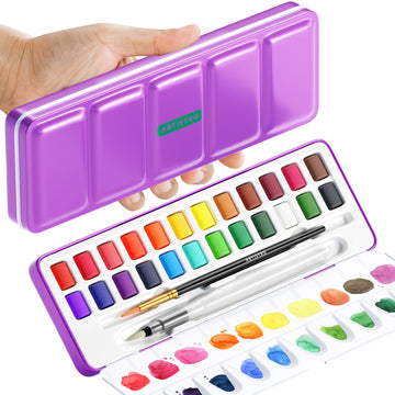 ARTISTRO 24 Color Watercolor Paint Set - Portable Paint Art Kit with Palette and Brush Pens - Travel Water Color Set for Adults, Professionals, Kids